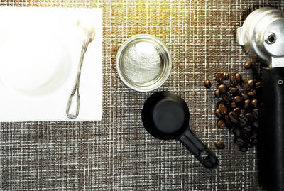 Directly above shot of coffee cup on table