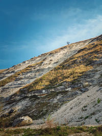 Idyllic countryside view to a bare and lone tree on the top of the karst limestone hills