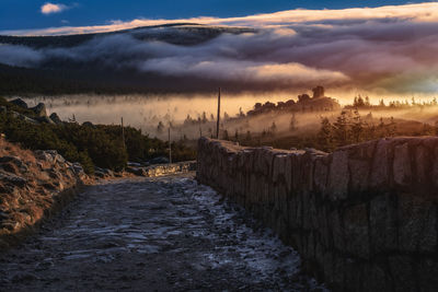 Panoramic view of landscape against sky during sunset