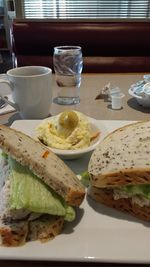 Close-up of breakfast served on table