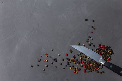 High angle view of multi colored candies on table