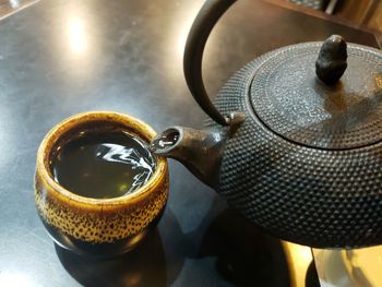 High angle view of tea on table