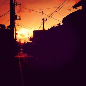 Electricity pylons at sunset