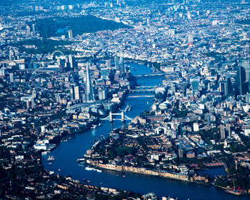 High angle view of city buildings