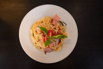 High angle view of food on table