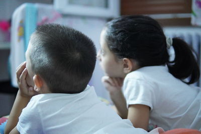 Rear view of two boys