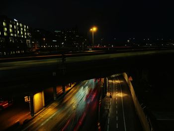 Light trails on road at night