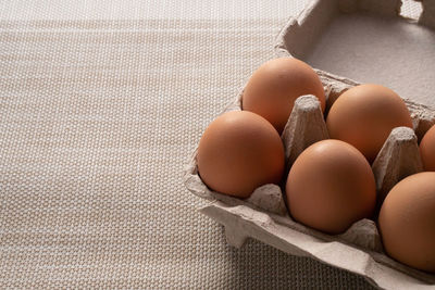 High angle view of eggs on table