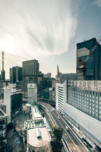 High angle view of cityscape against sky