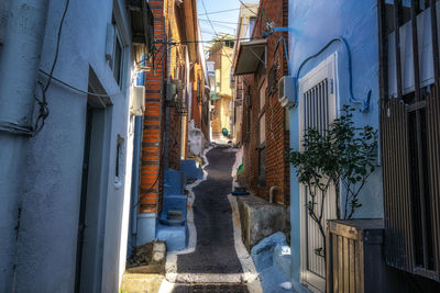 Narrow street amidst buildings in city