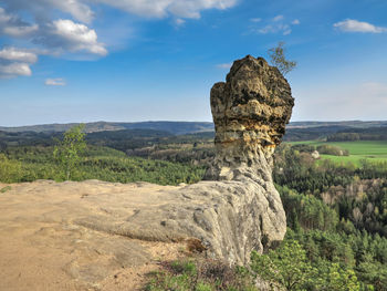 Rock formations on landscape against sky