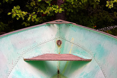 High angle view of water on metallic container