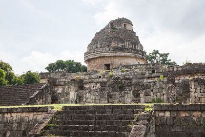 Low angle view of temple against cloudy sky