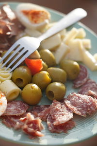 Close-up of breakfast served in plate