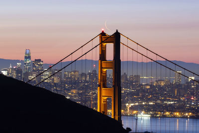 View of suspension bridge at night