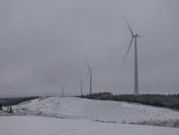 Wind turbines in field
