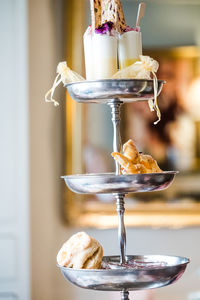 Close-up of ice cream in glass on table