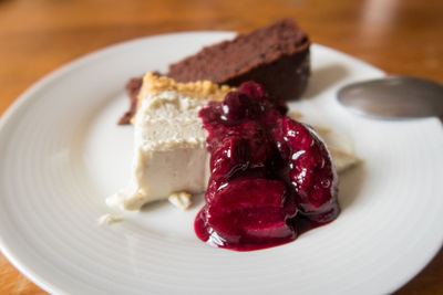 Close-up of cake served on plate