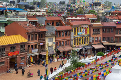 High angle view of buildings in town