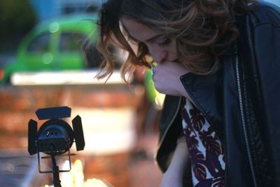 Close-up of boy photographing