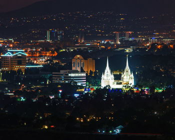 View of illuminated city at night