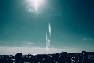 Aerial view of vapor trails in sky