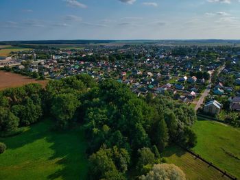 High angle view of townscape against sky