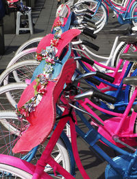 High angle view of bicycle parked in parking lot