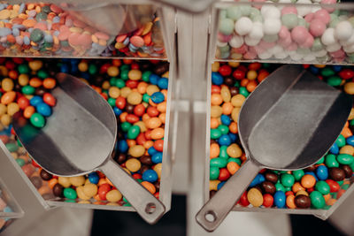 High angle view of multi colored candies