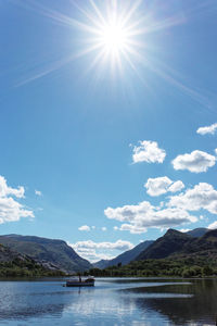 Scenic view of lake against sky on sunny day