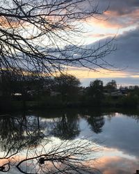 Scenic view of lake against sky at sunset