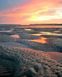 Scenic view of beach against dramatic sky