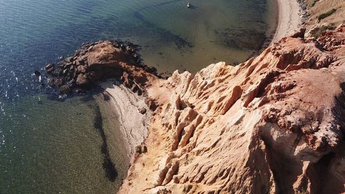 High angle view of rocks on beach