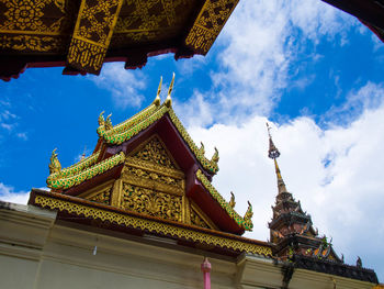 Low angle view of temple building against sky