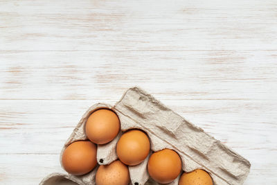 High angle view of eggs on table
