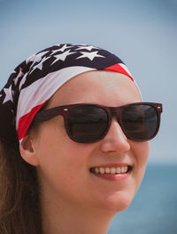 Confident girl american flag bandana. usa independence day patriotism, memorial day national pride