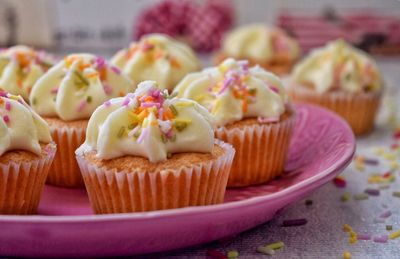 Close-up of cupcakes on table