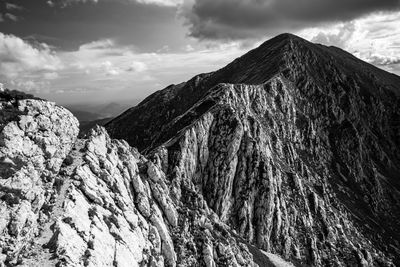 Panoramic view of mountain range against sky