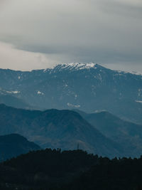 Scenic view of silhouette mountains against sky