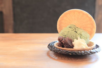 Close-up of ice cream in plate