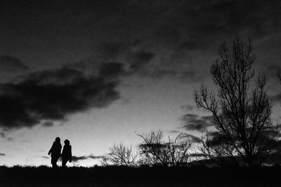 Silhouette couple standing against sky during sunset