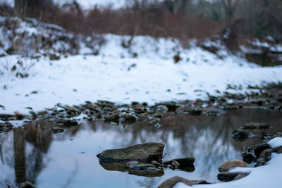 Scenic view of frozen lake during winter