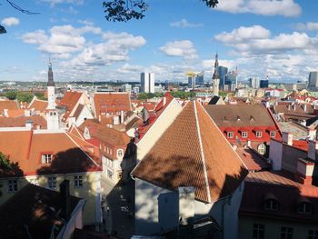 High angle view of townscape against sky