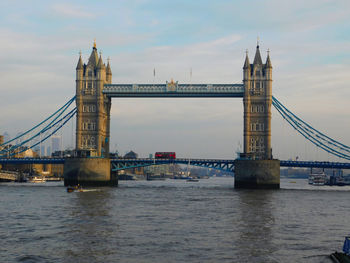 View of bridge over river against cloudy sky