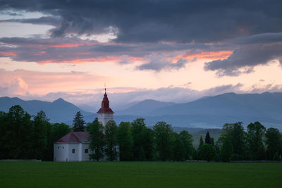 Rural landscape with a church in turiec region, central slovakia.