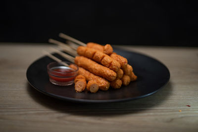 Close-up of served food on table