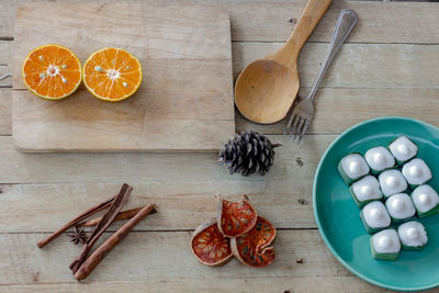 High angle view of vegetables on table