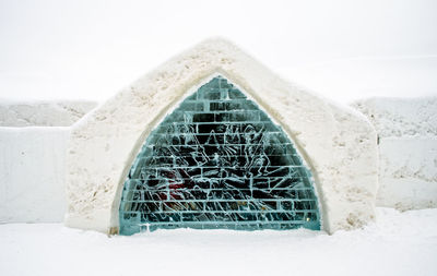 Close-up of hotel de glace exterior