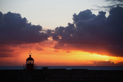 Scenic view of sea against orange sky