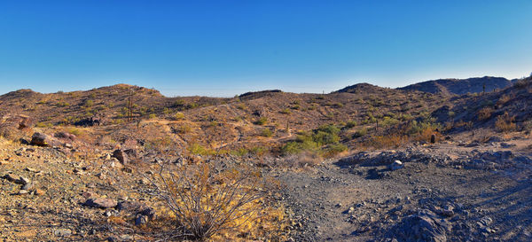 South mountain park preserve views pima canyon hiking trail, phoenix, southern arizona desert. usa